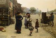 Frederick james shields An impromptu dance a scene on the Chelsea Embankment oil painting on canvas